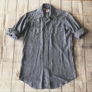 MLee Gingham Button Down Shirt Blue White